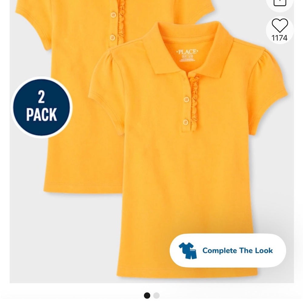 Girls Yellow Uniform Ruffle Soft Stretch Pique Polo 2-Pack - Sz M